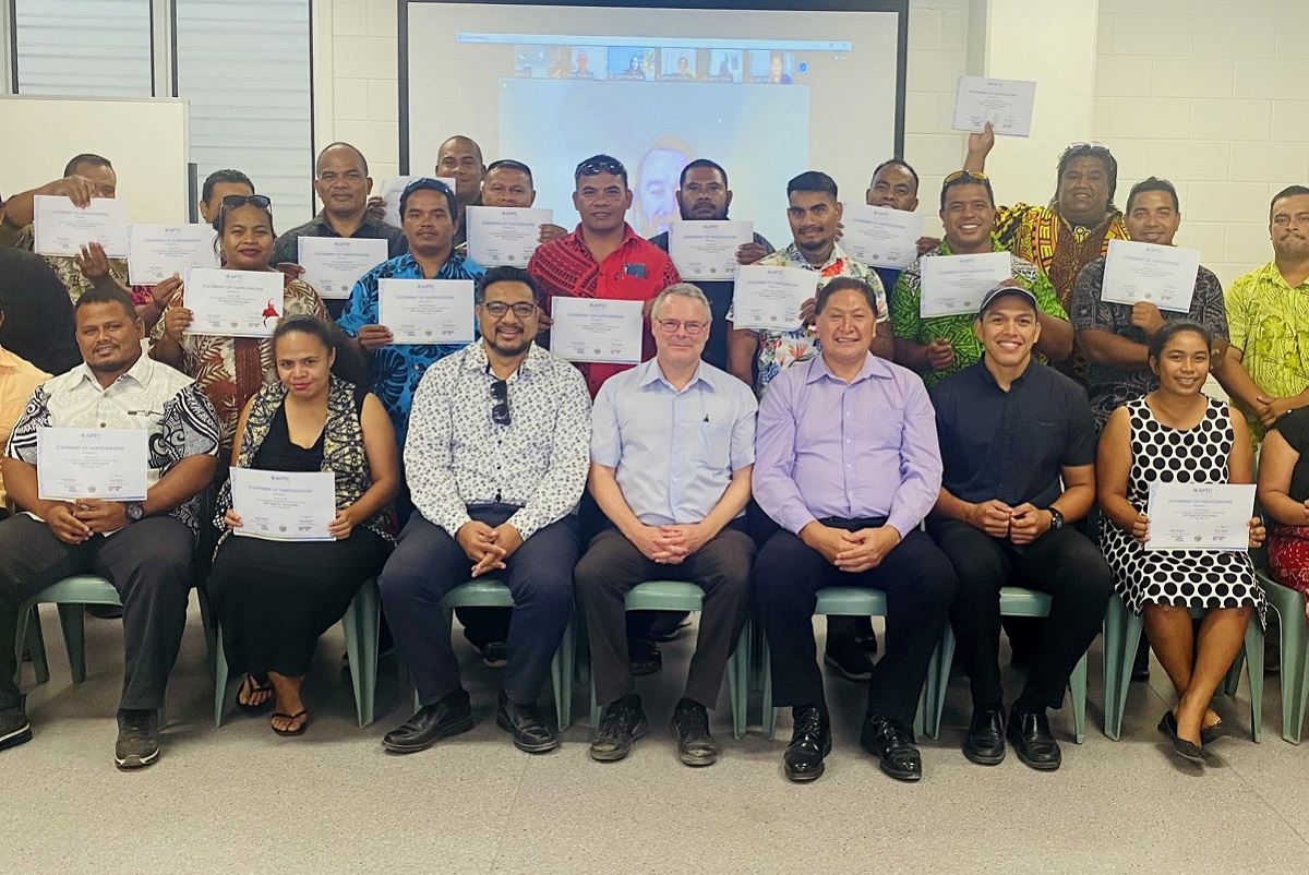 Participants from the ready-for-work program in Nauru with their certificates after successfully completing the training.